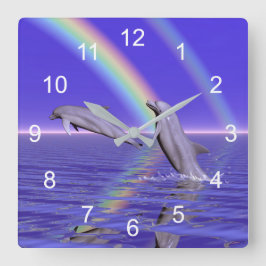 Reloj Cuadrado Delfines y arcoiris