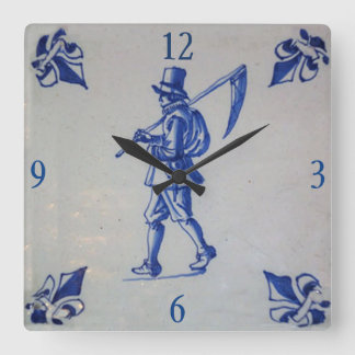 Reloj Cuadrado Delft Blue Tile - Plantilla