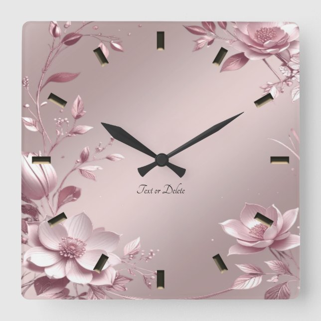 Reloj Cuadrado Delicate Pink Floral Wall Clock (Anverso)