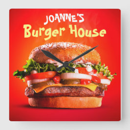 Reloj Cuadrado Deliciosa casa de hamburguesa de queso de carne
