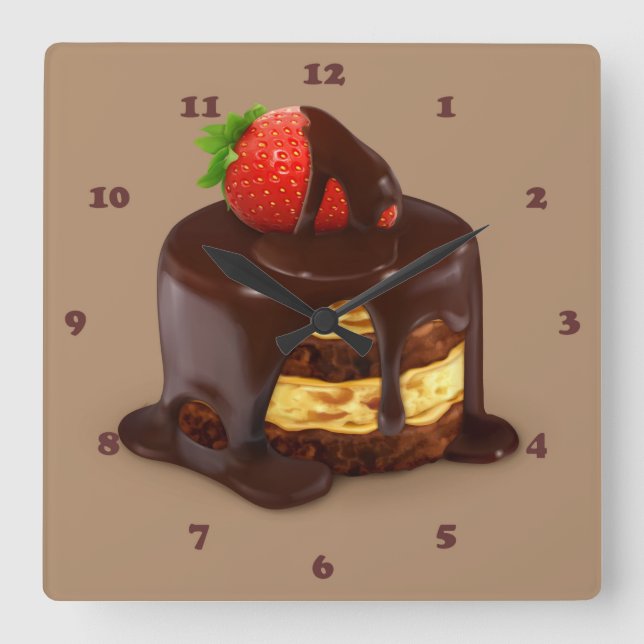 Reloj Cuadrado Delicioso pastel de helado de chocolate (Anverso)