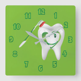 Reloj Cuadrado Dental Personalizado Tooth Toothcel Green