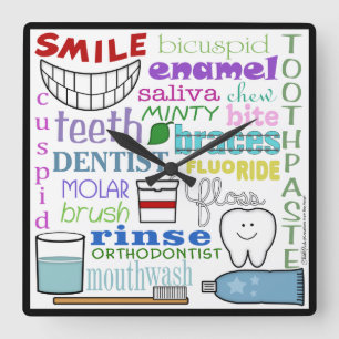 Reloj Cuadrado Dental Terms Subway Art