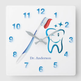 Reloj Cuadrado Dentid Monograma cepillo de dientes lindo Feliz Di