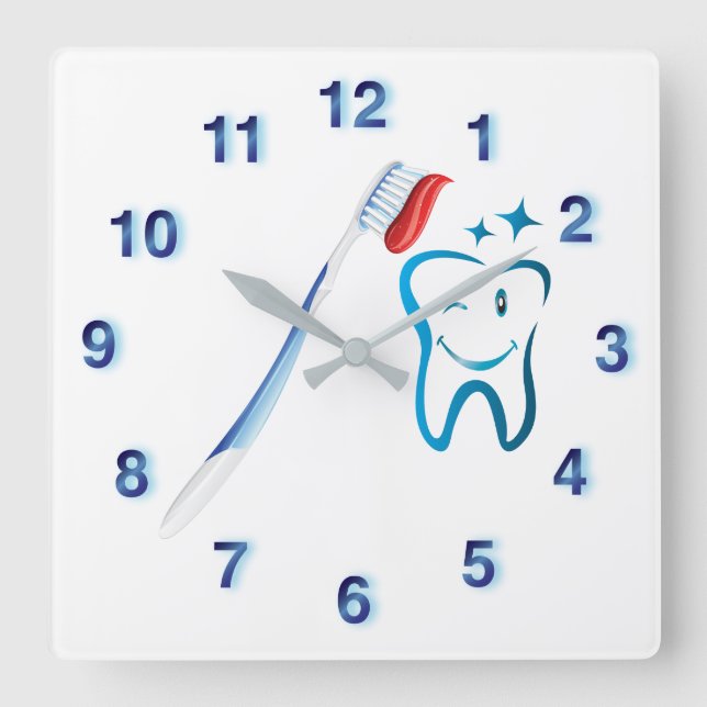 Reloj Cuadrado Dentista cepillo de dientes Funky Blue (Anverso)