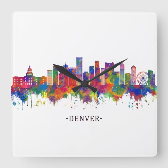 Reloj Cuadrado Denver Colorado Skyline (Anverso)