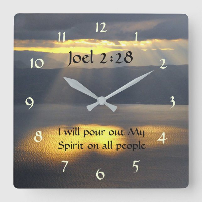 Reloj Cuadrado Derramaré mi espíritu Joel 2 28, la Biblia Verse (Anverso)