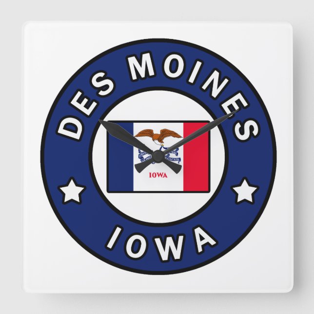 Reloj Cuadrado Des Moines Iowa (Anverso)