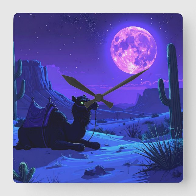 Reloj Cuadrado Desert Camel Mousepad (Anverso)
