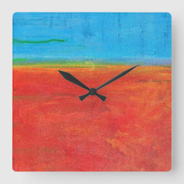 Reloj Cuadrado Desert Horizon azul cielo naranja y abstracto