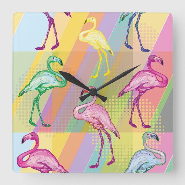 Reloj Cuadrado Desfile de Flamingo (Anverso)