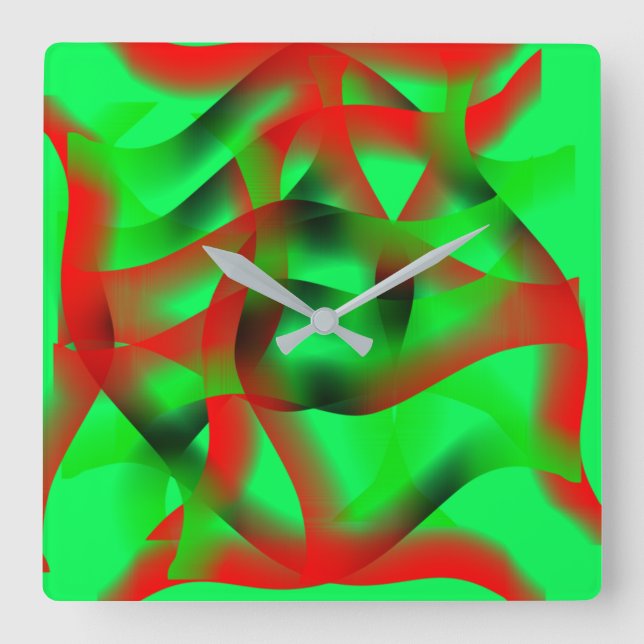 Reloj Cuadrado Deslumbrante verde y rojo claro, ¿con sombra? (Anverso)