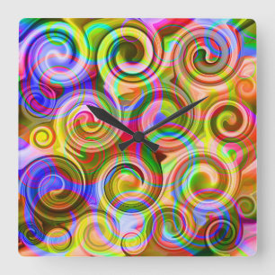 Reloj Cuadrado Desplazamiento abstracto geométrico pastel 