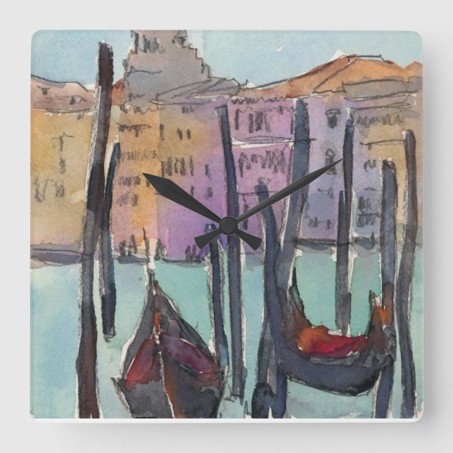 Reloj Cuadrado Destinations | Two Gondolas in Venice Sketch (Anverso)