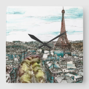 Reloj Cuadrado Destinations   Vintage Eiffel Tower in Paris View
