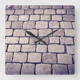 Reloj Cuadrado Detalle de calle de adoquín, horizontal