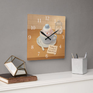 Reloj Cuadrado Día de Cocoa Caliente: Arte de Marshmallow Bichon 