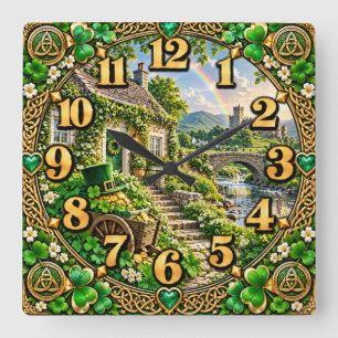 Reloj Cuadrado Día de San Patricio Cottage Irlandés