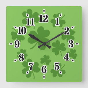 Reloj Cuadrado Día de San Patricio Patrón de Trébol de Trébol