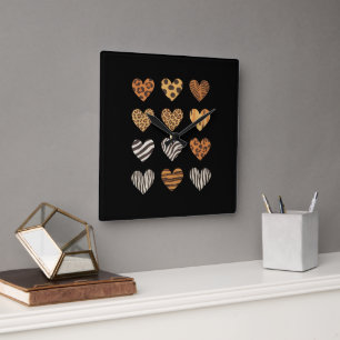 Reloj Cuadrado Día de San Valentín Corazón Leopardo Lindo 