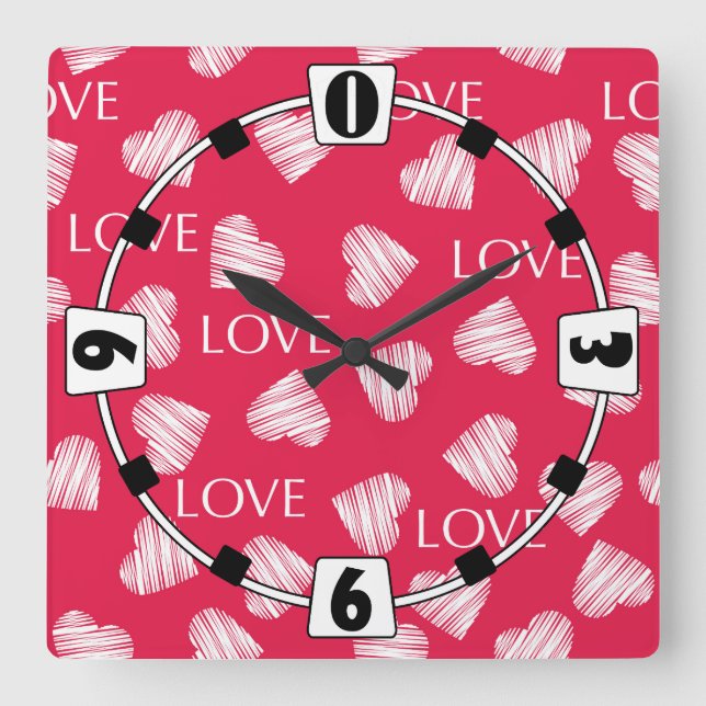 Reloj Cuadrado Día de San Valentín de AMOR sin soldadura tachado  (Anverso)