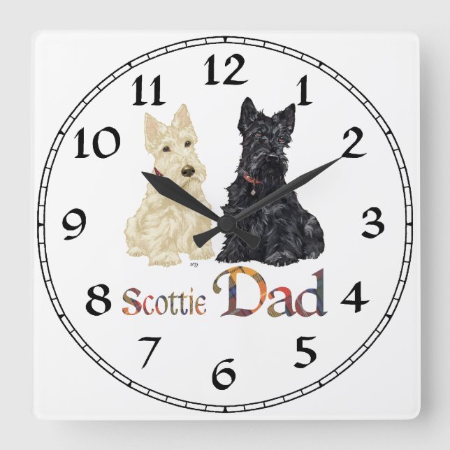 Reloj Cuadrado Día del Padre Terrier Escocés (Anverso)