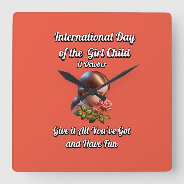 Reloj Cuadrado Día Internacional del Chica. Diversión (Anverso)