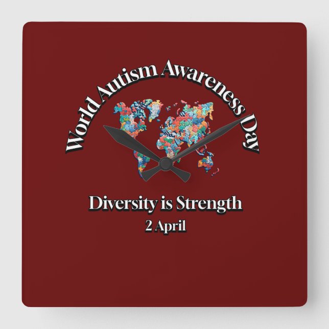 Reloj Cuadrado Día Mundial de Conciencia sobre el Autismo. La div (Anverso)