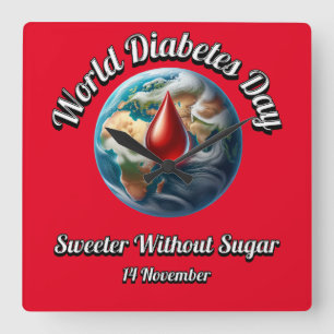 Reloj Cuadrado Día mundial de la diabetes. Suave Sin Azúcar.
