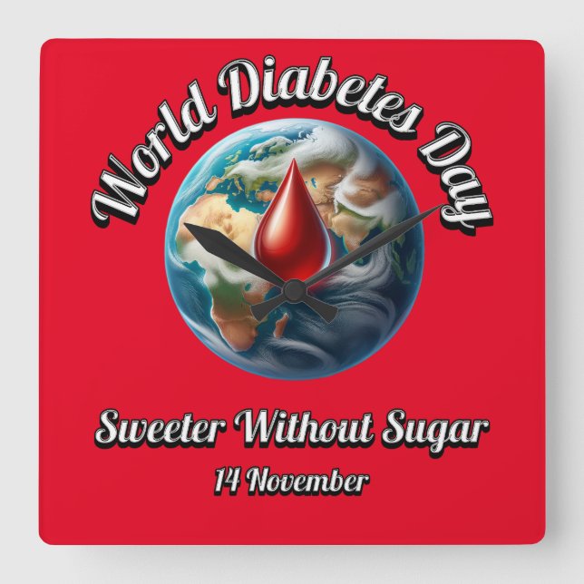 Reloj Cuadrado Día mundial de la diabetes. Suave Sin Azúcar. (Anverso)