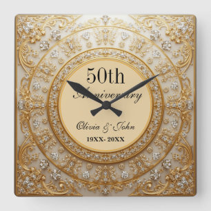 Reloj Cuadrado Diamantes y Oro 50 Aniversario de Boda