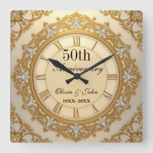 Reloj Cuadrado Diamantes y Oro 50 Aniversario de Boda