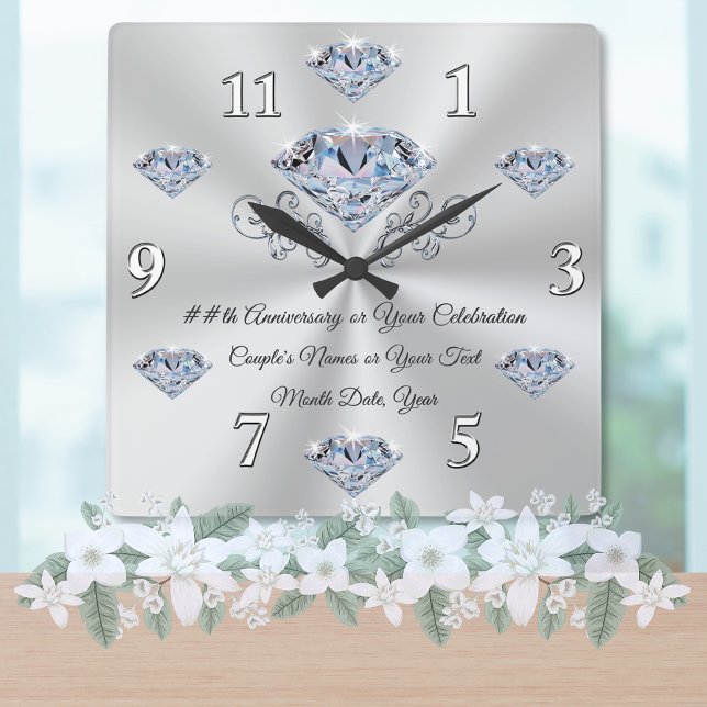 Reloj Cuadrado Diamond Anniversary Clock or Your Celebration (Diamond wedding anniversary gifts for parents. 10 years of marriage gifts. Clock anniversary gift.)