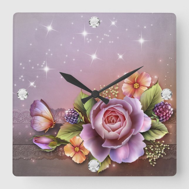 Reloj Cuadrado Diamond Girl  Square Wall Clock (Anverso)