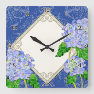 Reloj Cuadrado Diamond Swirl Etchings Blue Hydrangea Decoración r