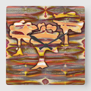 Reloj Cuadrado Dibujo abstracto con manchas arboladas, descascari