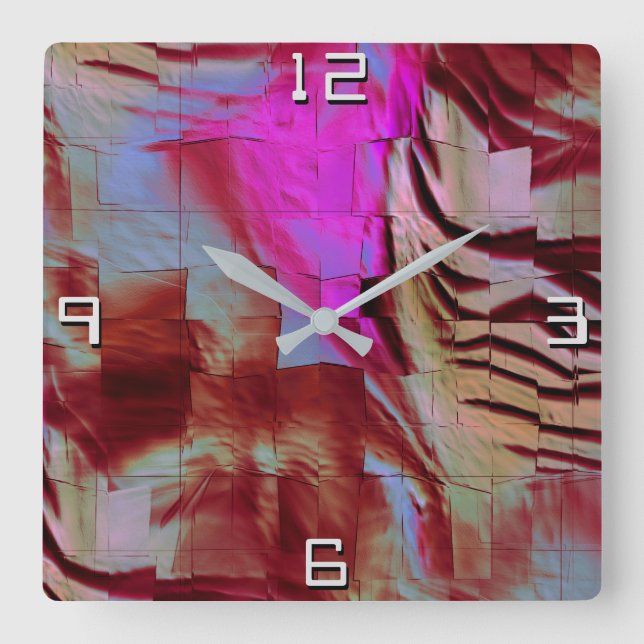 Reloj Cuadrado Dibujo abstracto de mosaico de rosa rocoso y oxida (Anverso)