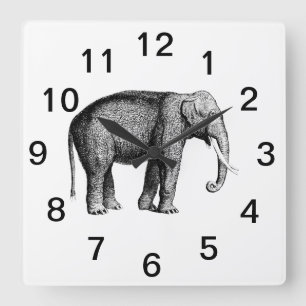 Reloj Cuadrado Dibujo Antiguo de Elefante
