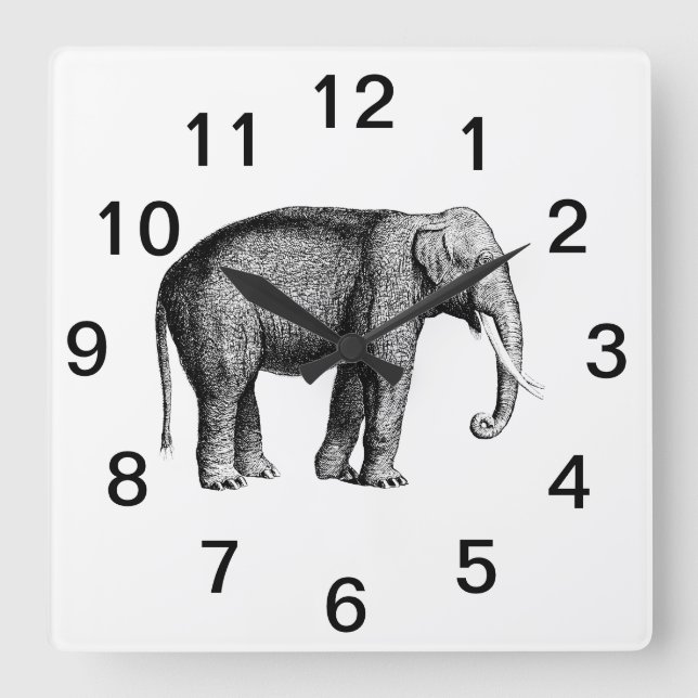 Reloj Cuadrado Dibujo Antiguo de Elefante (Anverso)