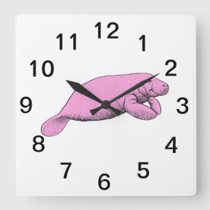Reloj Cuadrado Dibujo Antiguo de Manatí Rosa