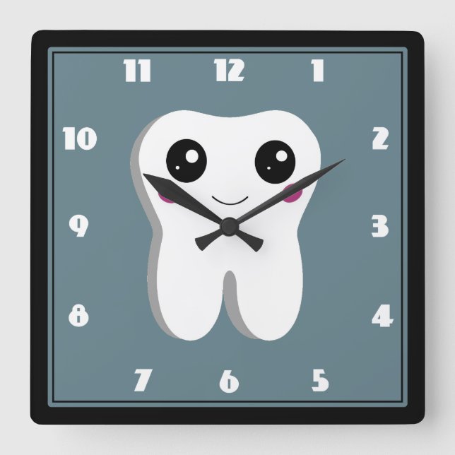 Reloj Cuadrado Dibujo curativo de la Diente Dental Feliz Sonrient (Anverso)