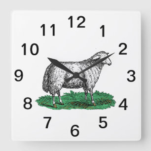 Reloj Cuadrado Dibujo de animales de granja oveja hembra vintage 
