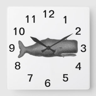 Reloj Cuadrado Dibujo de ballena vintage del siglo XIX N