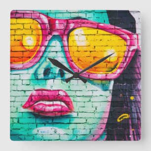 Reloj Cuadrado Dibujo de dibujo de graffitis estadounidense en un