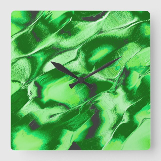 Reloj Cuadrado Dibujo de dunas verdes metálicas toscas (Anverso)