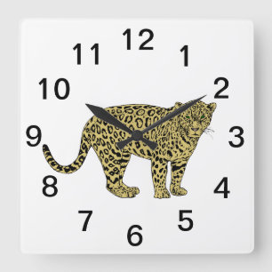 Reloj Cuadrado Dibujo de Gato Manchado Leopardo Guepardo Antiguo