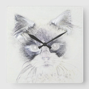 Reloj Cuadrado Dibujo de lápiz de gato