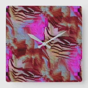 Reloj Cuadrado Dibujo de mosaico abstracto de rosa rústico y oxid