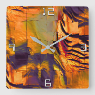 Reloj Cuadrado Dibujo de mosaico abstracto manchado, oro quemado