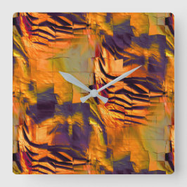 Reloj Cuadrado Dibujo de mosaico abstracto manchado, oro quemado